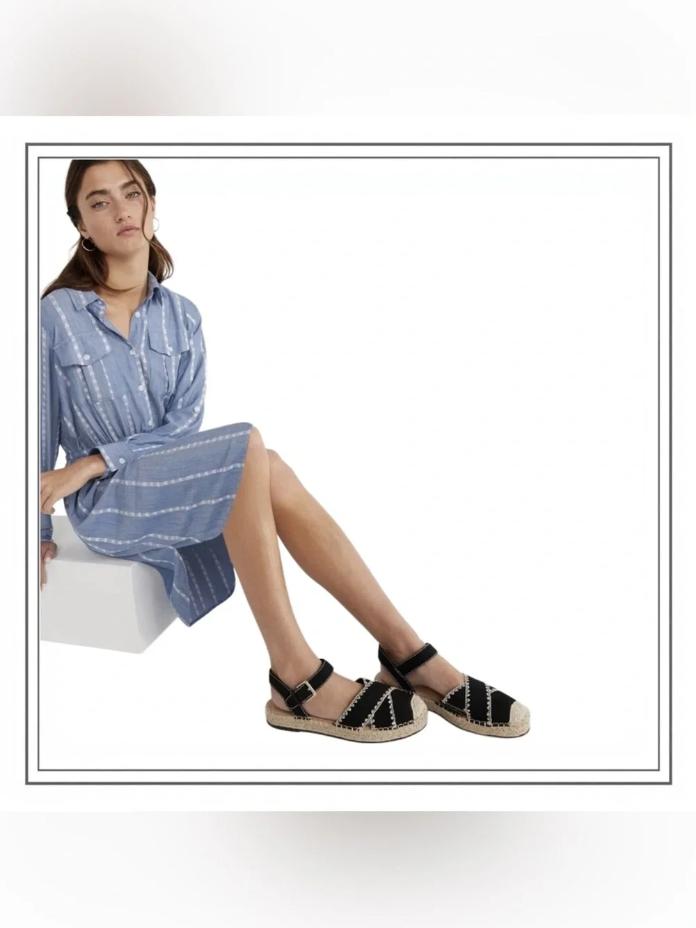 Time and Tru Black And Tan Espadrille Flats Sandals With Ankle Strap Women’s 6.5